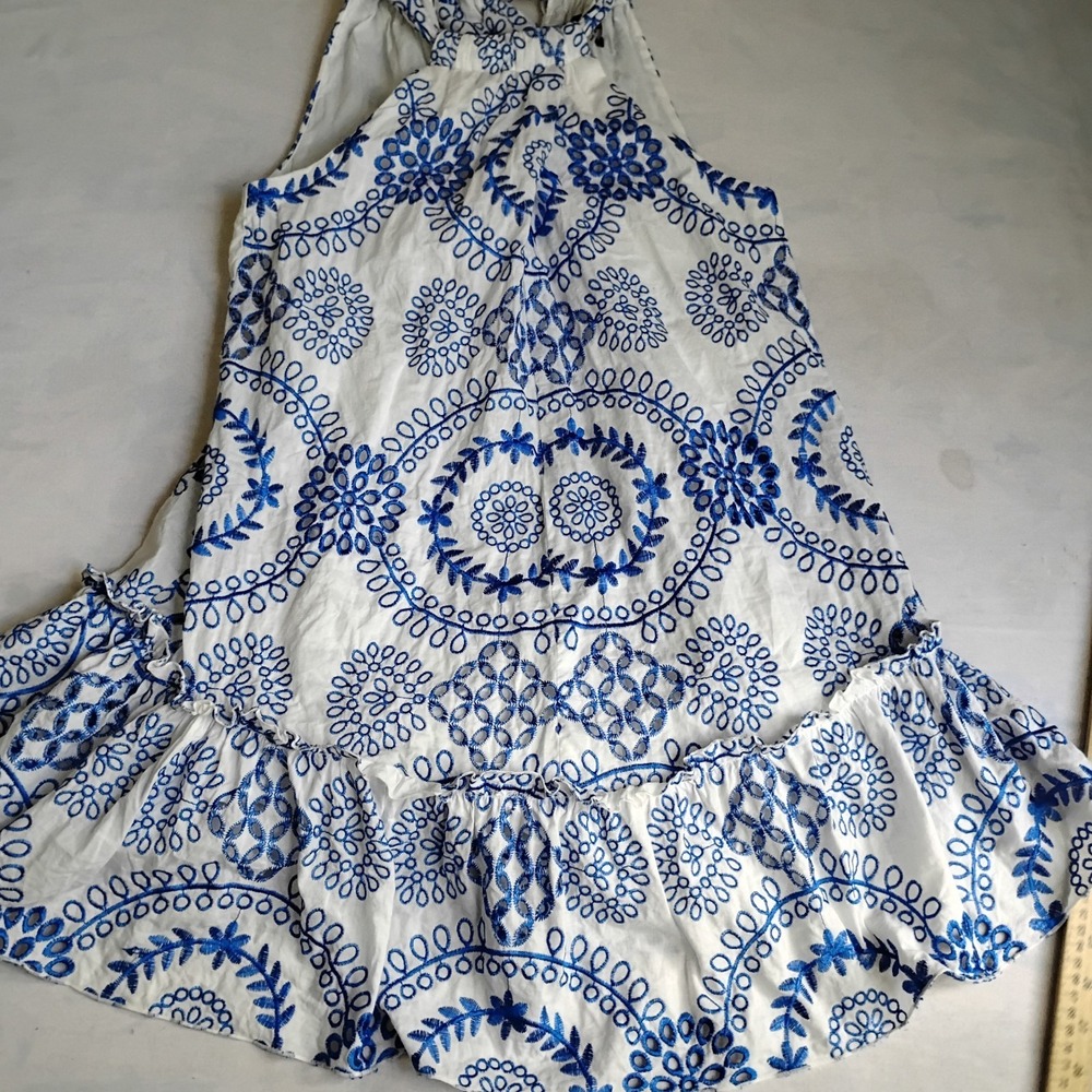 Trina Turk Dress Small Kori Ruffled Embroidered Mini Flouce Bow Cottage Boho - Picture 3 of 15